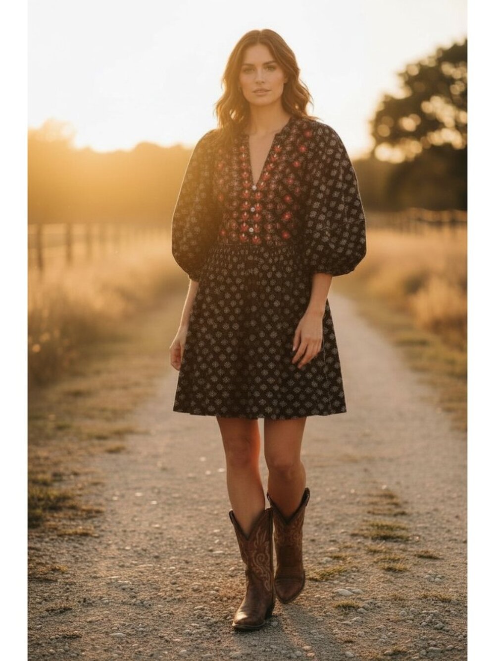 Sundance Livie Puff Sleeves Peasant Dress Women Small Black Embroidered Flowy